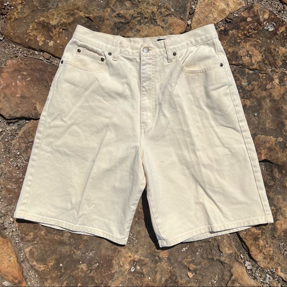 Vintage 90s Eddie Bauer relaxed fit butter cream jean shorts 14 TALL